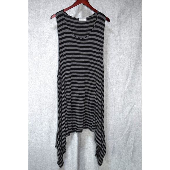 Transparente Black Gray Stripe Asymmetrical Hem Tank Tunic Size M - Picture 1 of 3